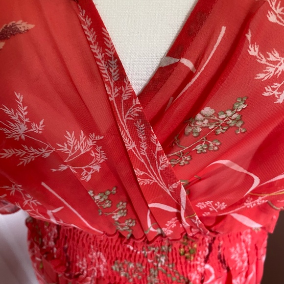 Kate.Lily Orange v-neck Tiered ruffled Summer Tropical maxi dress. Sz14 - Picture 7 of 16